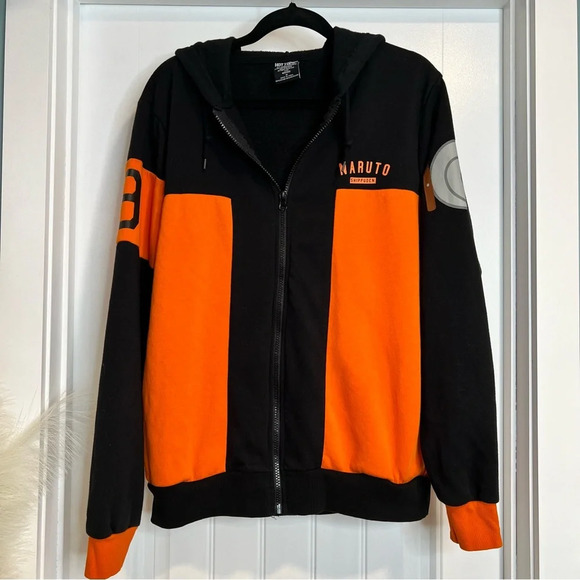 Hot Topic Naruto Shippuden Black & Orange Zip Up Hoodie. Size Medium. - Picture 2 of 14